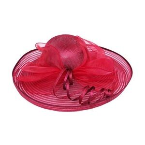 Something Special Cranberry Red Kentucky Derby Wide Brim Ribbon Bow Hat